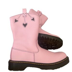 Dr. Martens Pink Heart-Accent Leather Ankle Boots